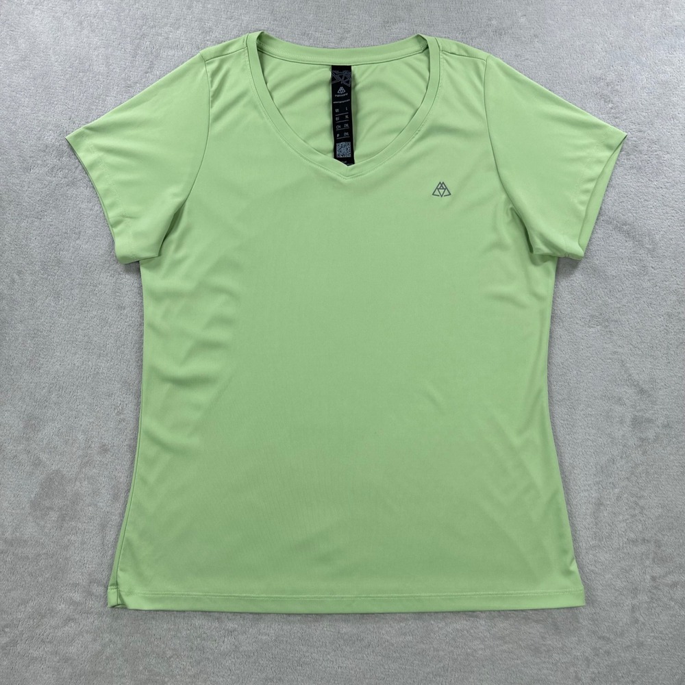 Haimont Activewear Shirt Women Large Lime Green Athletic V-Neck Short Sleeve Tee